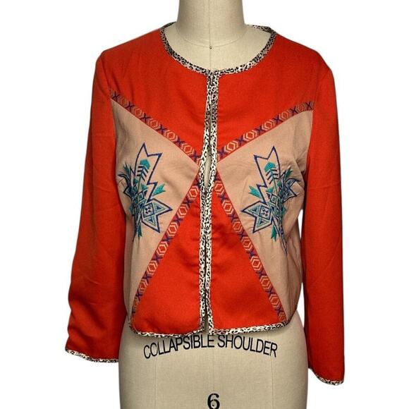 Billy by Flying Tomatoe Orange Tribal Ethnic Embroidery Long Sleeve Jacket Sz M - Picture 1 of 7